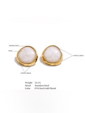 Gold Plated White Druzy Stud Earrings - Women's Jewelry